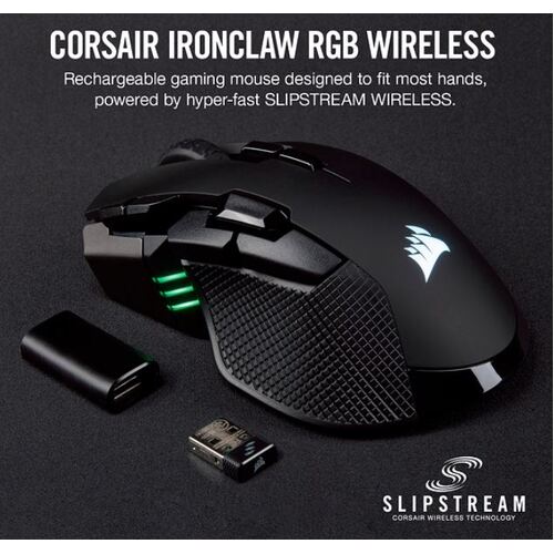 Corsair IRONCLAW RGB Wireless, FPS/MOBA 18,000 DPI, SLIPSTREAM Corsair Wireless Technology Gaming Mouse