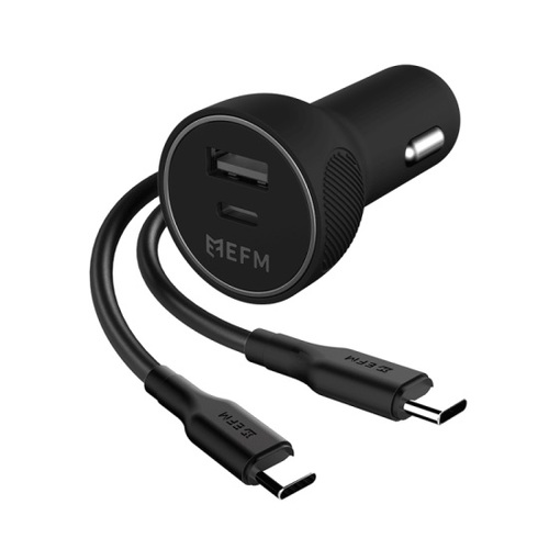 FORCE TECHNOLOGY 57W Dual Port Car Charger with Type-C to Type-C Cable- Black (EFPC57U932BLA), Ultra fast charge to any PD-enabled device, sleek and c