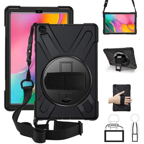 XTREME Black Case for Samsung Galaxy Tab A7 - Shockproof, Dustproof, 360 Rotatable Hand Strap, 3 Layers Heavy Duty Protection