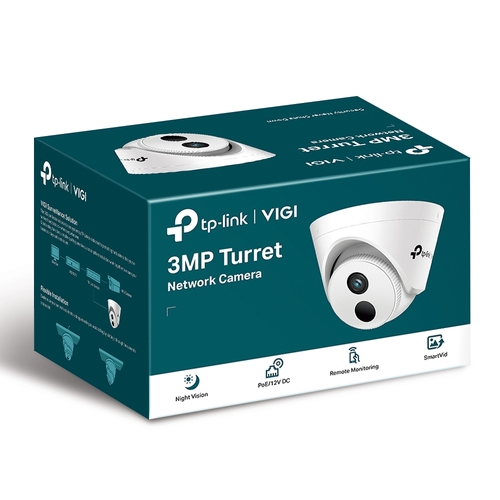 TP-LINK 2.8 3MP Turret Network Camera, 2.8mm Lens, Smart Detection, Smart IR, WDR, 3D NDR, Night Vision, H.265+, PoE/12V DC