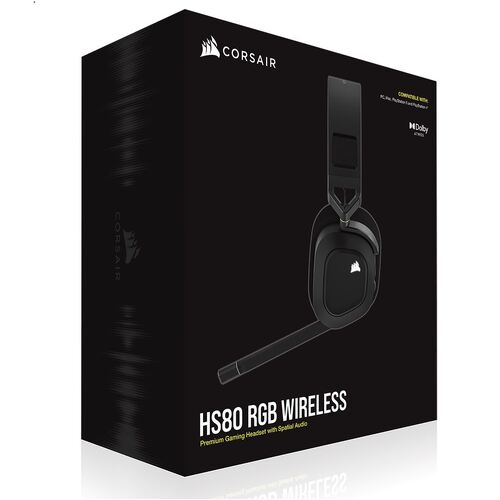 CORSAIR HS80 RGB Wireless Carbon- Dolby Atoms, Hyper Fast Slipstream Wireless - Gaming Headset Headphones