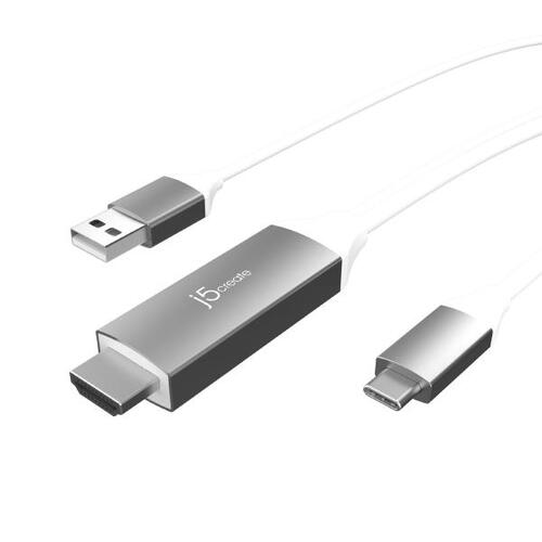 J5create JCC154G USB-C to 4K HDMI Cable With USB Type-A 5V Pass-Through Male USB-A enable you to connect to a USB charger to charge your device