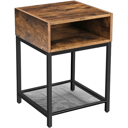 Charter Side Table with Open Compartment and Mesh Shelf Rustic Brown and Black
