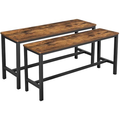 Set of 2 Table Benches Industrial Style Durable Metal Frame 108 x 32.5 x 50 cm Rustic Brown