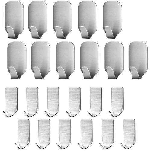 23 Pieces Stainless Steel Waterproof Self Adhesive Dual Wall Hooks for Bathroom, Bedroom and Kitchen