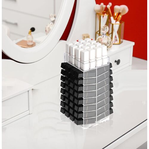 360 Rotating Lipstick Clear Acrylic Display Rack Organizer Stand Lazy Susan Makeup Cosmetics Storage Case Box Carousel Stunning Shelf with 80 Compartm