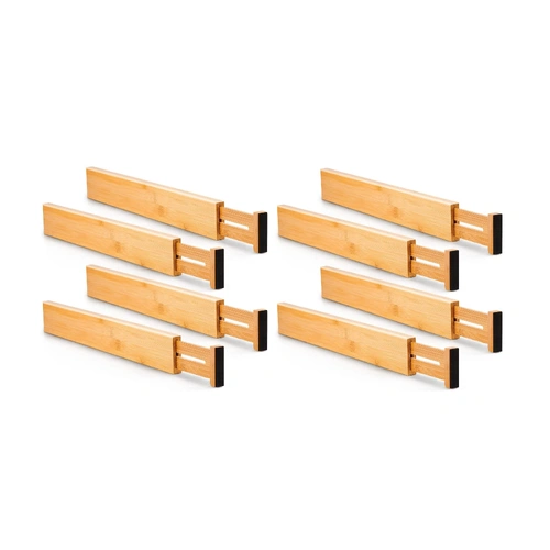 8 Pack Bamboo Adjustable Kitchen Drawer Dividers (Large, 44-55 cm)