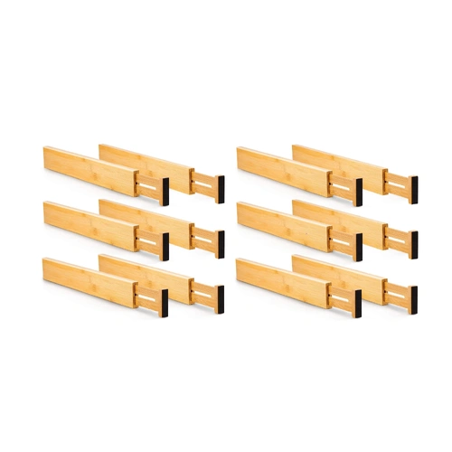 12 Pack Bamboo Adjustable Kitchen Drawer Dividers (Large, 44-55 cm)