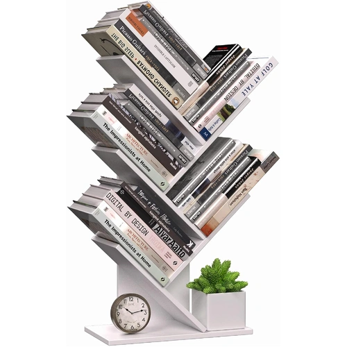 CARLA HOME 5-Tier Tree Bookshelf Storage Rack for Home Office or Bedroom (White)