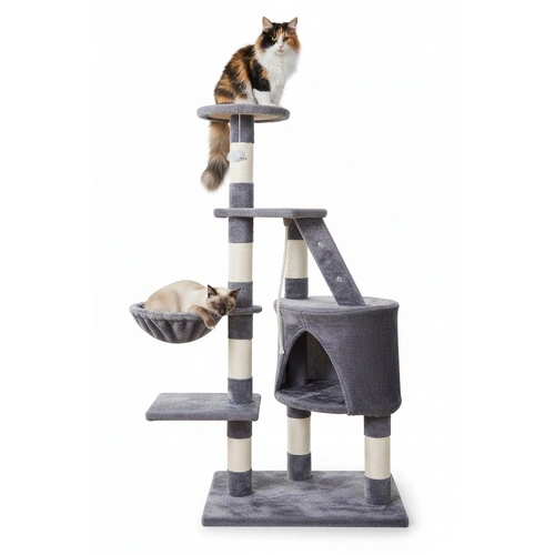 CARLA HOME 120cm Cat Tree for Indoor Cats with Condo, Hammock & Plush Perchfor for Kittens & Adult Cats