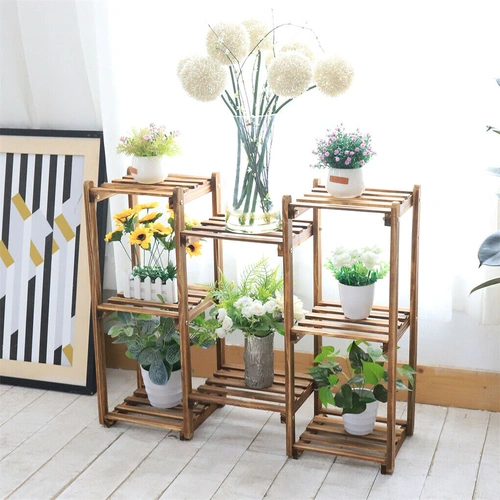 8-Tier Wooden Plant Stand Outdoor Indoor Garden Shelf