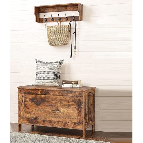Wooden Sturdy Entryway Storage Bench with Safety Hinge