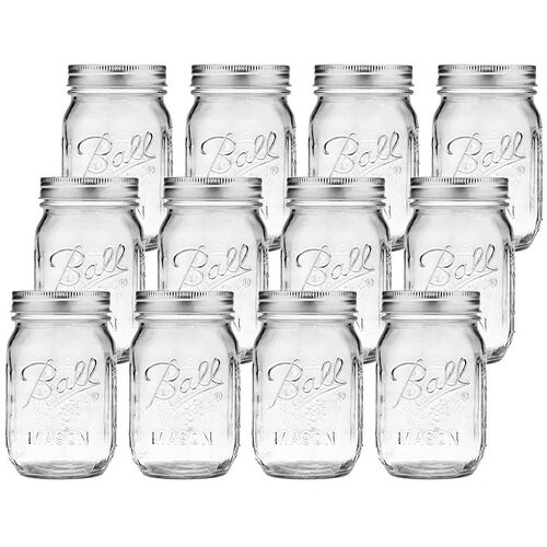 VIKUS 12 Pieces Canning Jars - 480ml Mason Jar Empty Glass Spice Bottles with Airtight Lids and Labels