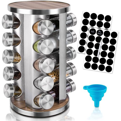 Rotating Spice Rack Organizer with 20 Pieces Jars for Kitchen