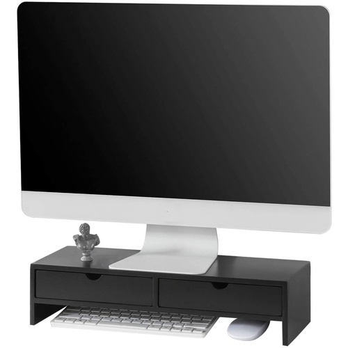 Oviedo Black Monitor Stand Desk Organizer with 2 Drawers