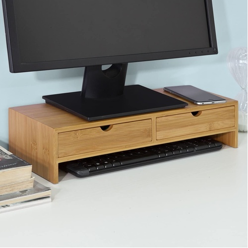 Tarboro Bamboo Monitor Stand Desk Organizer with 2 Drawers