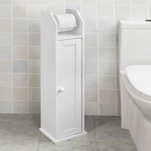 Toilet Paper Holder with Storage, Freestanding Cabinet, Toilet Brush Holder and Toilet Paper Dispenser