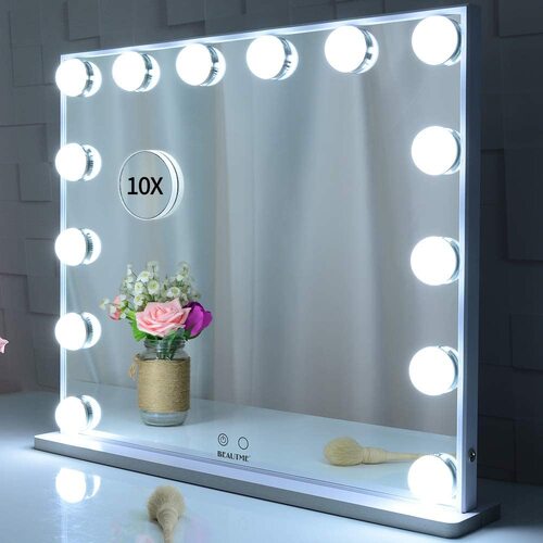 Hollywood Makeup Vanity Mirror with LED Lights and Detachable 10X Magnification Mirror (White, 62 x 51 cm)