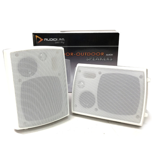New Audioline Indoor Outdoor Speaker Pair 3-Way 4\ Bookshelf Wall / Ceiling Mount"