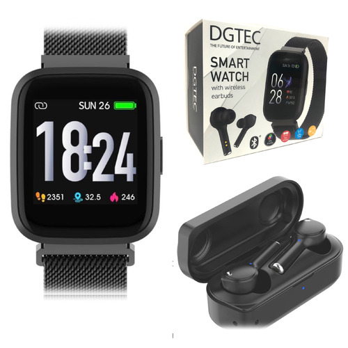 DGTEC 1.4" IPS Smart Fitness Watch with Wireless Earbuds Bundle Black