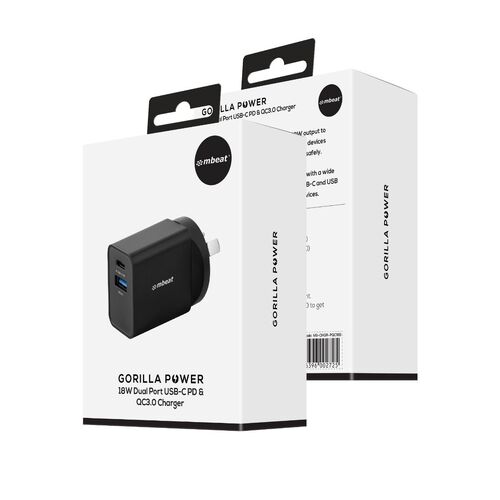 Gorilla Power 18W Dual Port USB-C PD & QC3.0 Charger