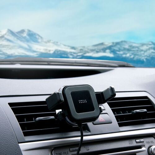 Gorilla Power 10W Wireless Car Charger With 2.4A USB Charging, Air Vent Clip & Windshield Stand