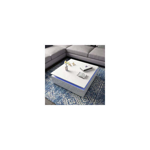 LED Lights High Gloss Coffee Table with Storage - White