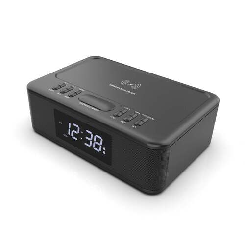 2in1 10W Wireless Fast Charging Bluetooth/FM Radio Alarm Clock w/ USB/AUX