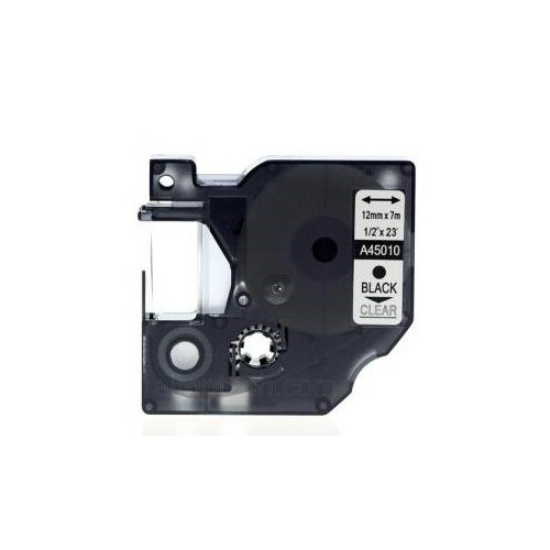 A45010 Compatible Dymo Label Tape 12mm x 7m Black on Clear - for use in Dymo Printer