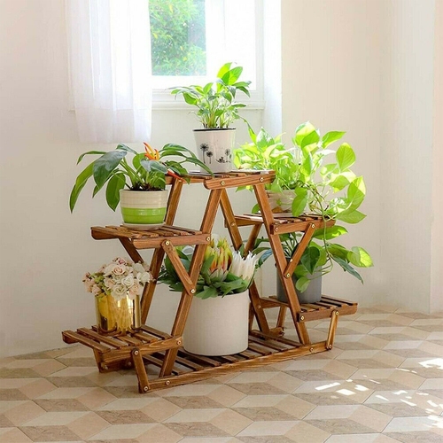 6 Tier Plant Stands Star Flower Shelf Outdoor Indoor Wooden Planter Corner Pots