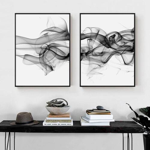 40cmx60cm Stylish Abstract Black 2 Sets Black Frame Canvas Wall Art