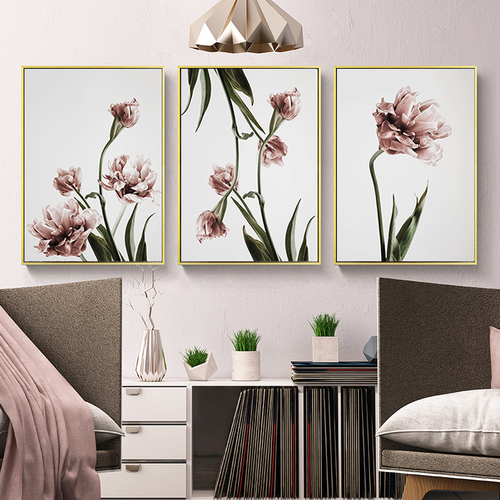 40cmx60cm Tulip Flower 3 Sets Gold Frame Canvas Wall Art