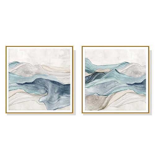 100cmx100cm Blue Mountain 2 Sets Gold Frame Canvas Wall Art 