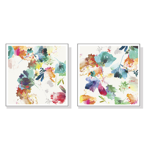 100cmx100cm Glitchy Floral 2 Sets White Frame Canvas Wall Art 