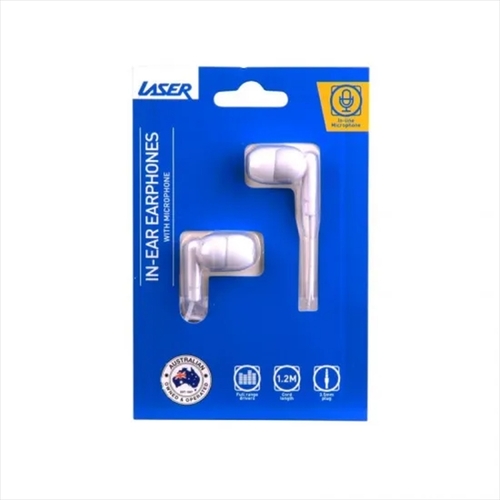 Laser Earbud Headphone with Mic in White
