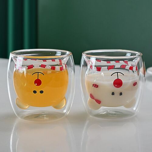 2pcs Cute Mugs Double Wall Insulated Glasses for Juice Coffee Tea Milk - Holiday Bear