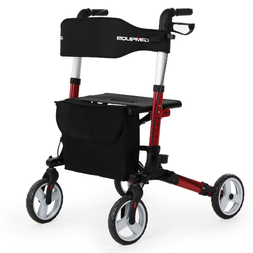 EQUIPMED Rollator Walking Frame Walker Foldable Seat Mobility Aid Aluminium Red