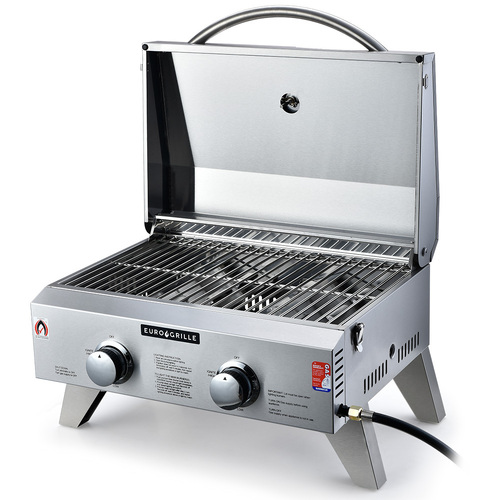 EUROGRILLE 2-Burner Stainless Steel Portable Gas BBQ Grill