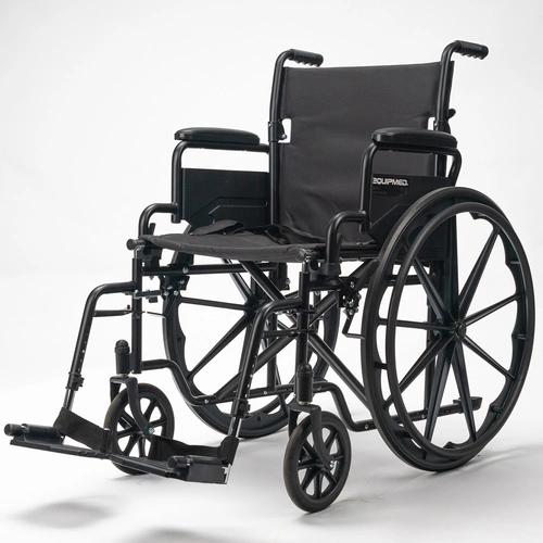 EQUIPMED Portable Folding Wheelchair 24 Inch 136kg Capacity Wheelchair Retractable Armrests, Black