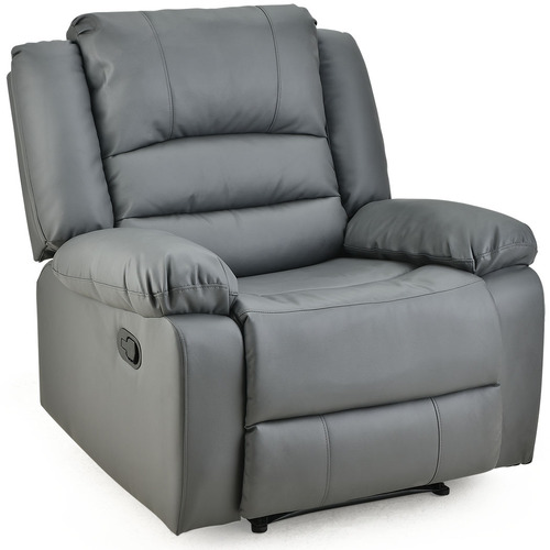 Fortia Luxury Recliner Lounge Chair, Single Faux Leather Armchair, for Home Theatre Cinema, Elderly, Grey