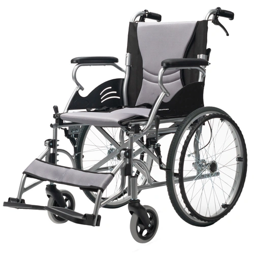 EQUIPMED Folding Aluminium Wheelchair, 20" Wheels, Park Brakes, 100kg Capacity, Grey/Black