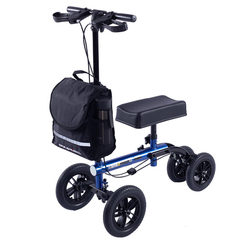 Knee Scooter Walker, 10 inch Tyres Dual Brakes Bag - Broken Leg Ankle Foot Mobility - Crutches Alternative - Blue