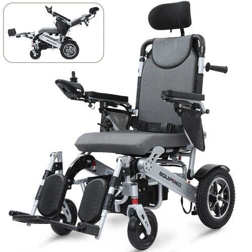 EQUIPMED Power Electric Wheelchair, Folding, Airline Approved, ARTG Certified, Recline Adjustment, Headrest, Aluminium Frame, Lithium Battery