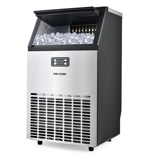 POLYCOOL Ice Cube Maker 45-65kg Commercial Ice Machine Stainless Steel Automatic with LCD Screen