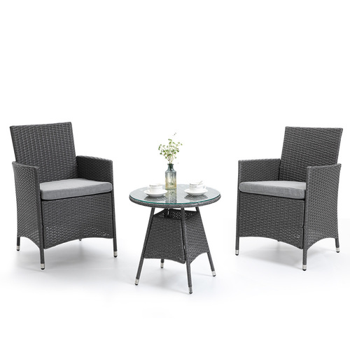 LONDON RATTAN 3 Piece Outdoor Furniture Set with Table and Chairs, Grey