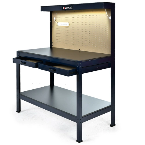 Steel Garage Workbench with LED Lights Pegboard Tool Storage Work Bench Workshop Table