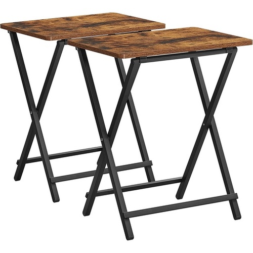TV Tray Set of 2 Folding Tables Rustic Brown and Black