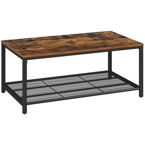 Coffee Table Living Room Table with Dense Mesh Shelf Large Storage Space Tea Table Easy Assembly Stable Industrial Design Rustic Brown LCT64X