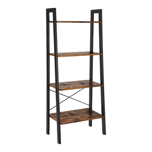 Ladder Shelf 4-Tier Industrial Storage Rack for Living Room Rustic Brown and Black LLS44XV1