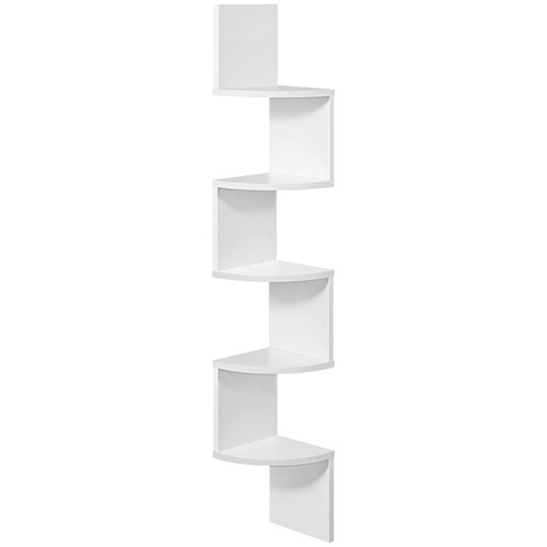 5-Tier Floating Corner Bookshelf Rustic White LBC72WT